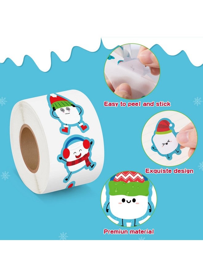 BeYumi Winter Cute Marshmallow Sticker - 1000Pcs Winter Marshmallow Stickers In 2 Rolls Winter Christmas Adhesive Kawaii Marshmallow Decal Holiday Party Favor Classroom Office Bottle Decor For Kids - Image 3