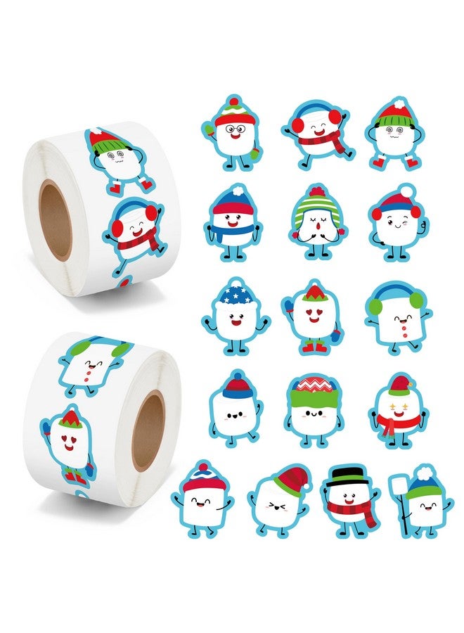 BeYumi Winter Cute Marshmallow Sticker - 1000Pcs Winter Marshmallow Stickers In 2 Rolls Winter Christmas Adhesive Kawaii Marshmallow Decal Holiday Party Favor Classroom Office Bottle Decor For Kids - Image 1
