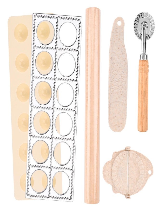Trasylph 5 Pieces Ravioli Mold Set,Includes 12 Holes Ravioli Maker Press, Wood Rolling Pin,Dumpling Press Mold, Filling Spoon,Ravioli Cutter,for Ravioli Press Mold Pasta Making Tools - Image 1