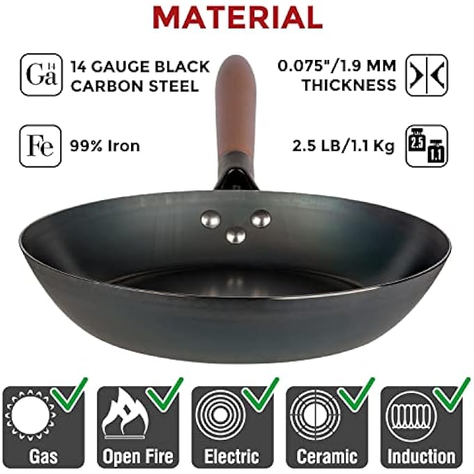 YOSUKATA 26 Cm Carbon Steel Frying Pan  NonToxic PreSeasoned Skillet With Removable Wooden Handle  CoatingFree WokStyle Pan For Gas Induction Electric Oven  Grill Bbq - Image 5