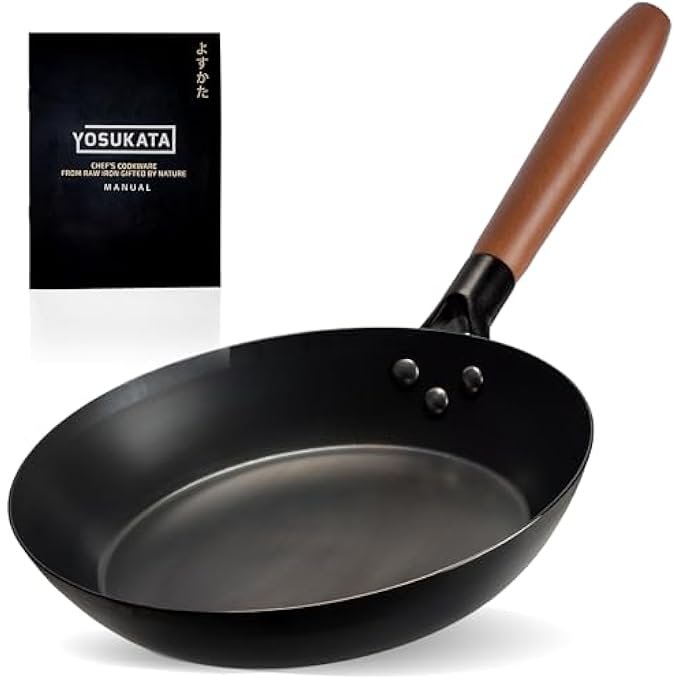 YOSUKATA 26 Cm Carbon Steel Frying Pan  NonToxic PreSeasoned Skillet With Removable Wooden Handle  CoatingFree WokStyle Pan For Gas Induction Electric Oven  Grill Bbq - Image 1