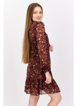 Black Tape Women Floral Print Mini Dress, Brown Combo  - Image 4