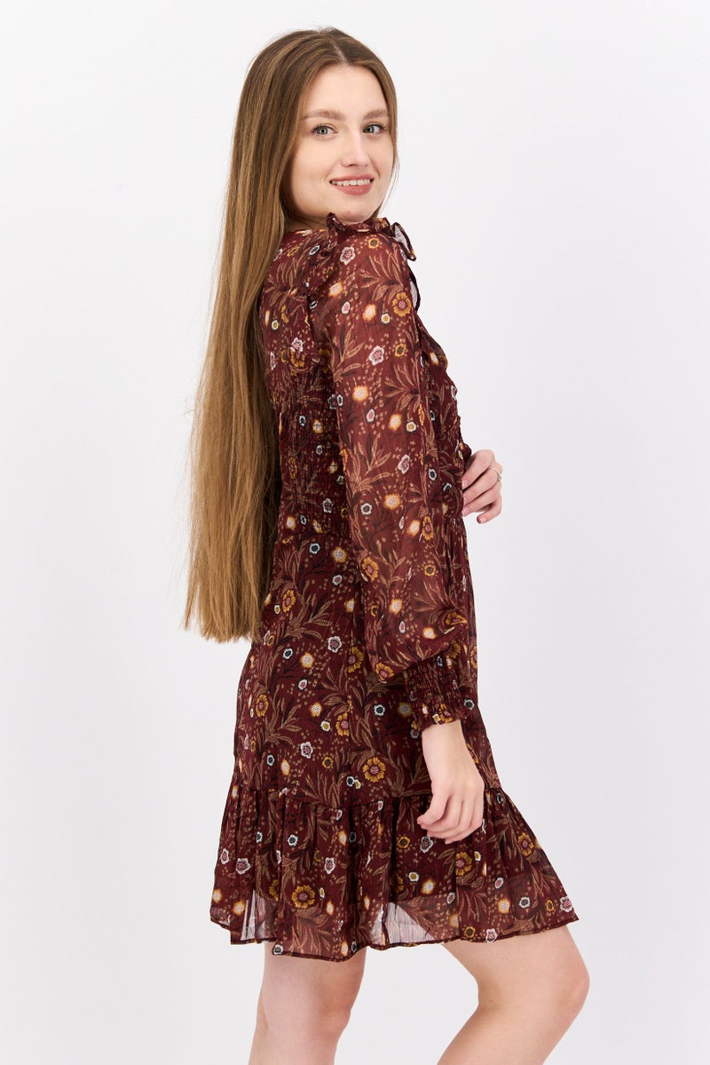 Black Tape Women Floral Print Mini Dress, Brown Combo  - Image 4