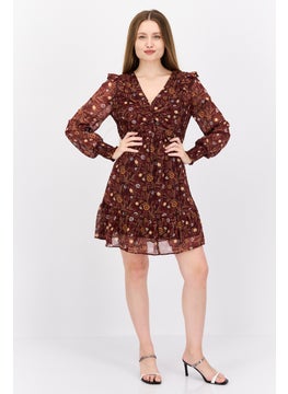 Black Tape Women Floral Print Mini Dress, Brown Combo  - Image 2