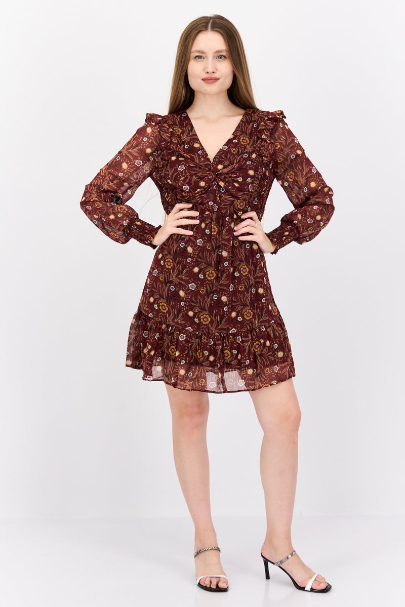 Black Tape Women Floral Print Mini Dress, Brown Combo  - Image 2