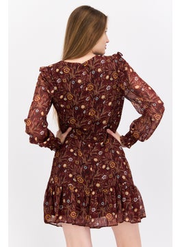 Black Tape Women Floral Print Mini Dress, Brown Combo  - Image 3