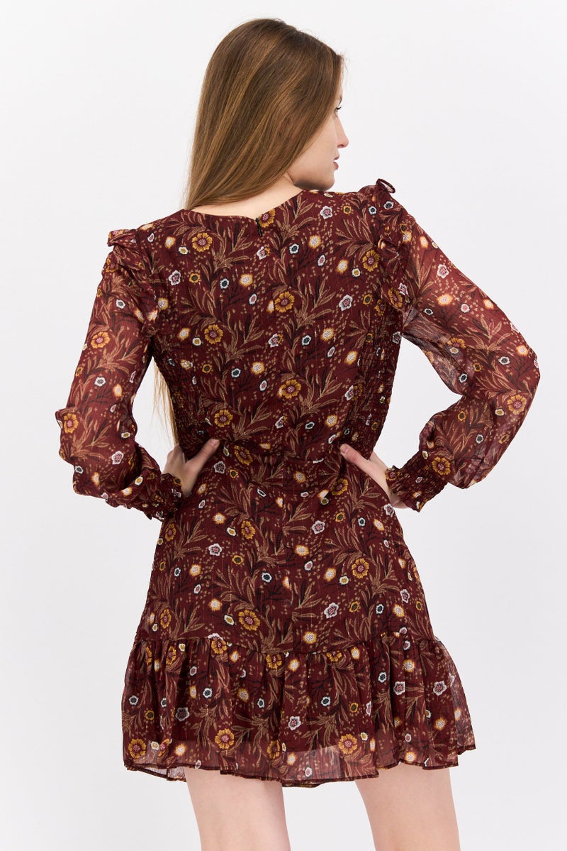 Black Tape Women Floral Print Mini Dress, Brown Combo  - Image 3