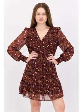 Black Tape Women Floral Print Mini Dress, Brown Combo  - Image 1