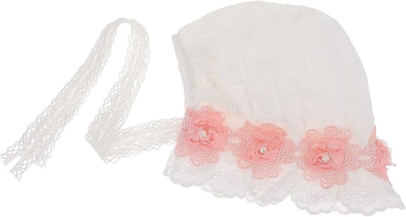 White Sun Protection Lace Hat For Newborns With Flower Decor Hair Bonnet - Image 1