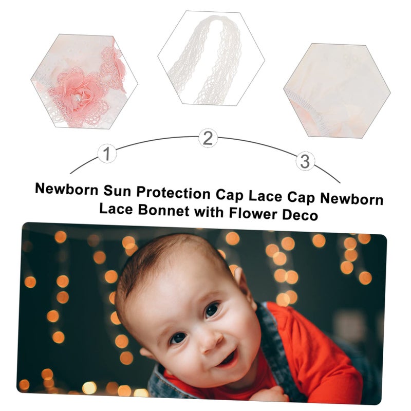 White Sun Protection Lace Hat For Newborns With Flower Decor Hair Bonnet - Image 5