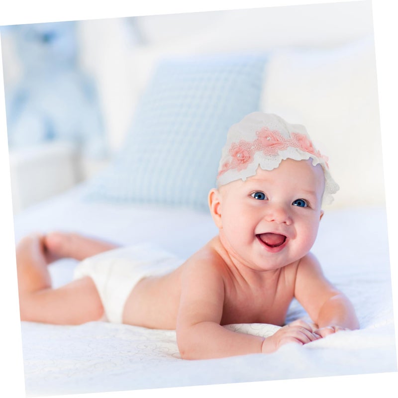White Sun Protection Lace Hat For Newborns With Flower Decor Hair Bonnet - Image 3