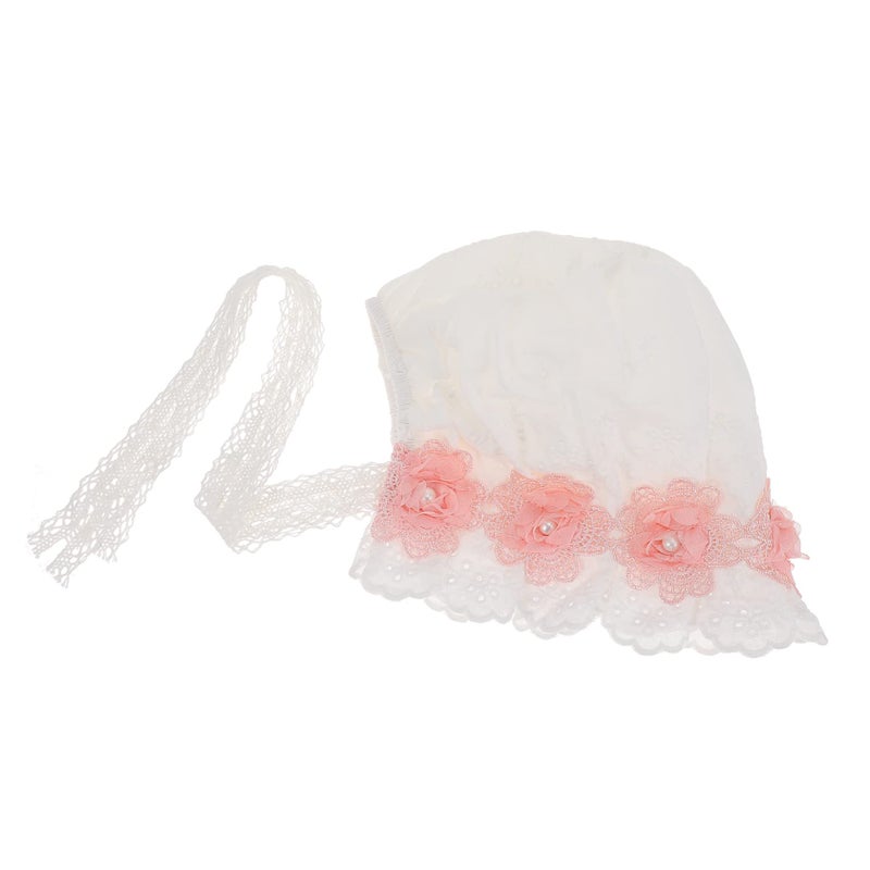 White Sun Protection Lace Hat For Newborns With Flower Decor Hair Bonnet - Image 2