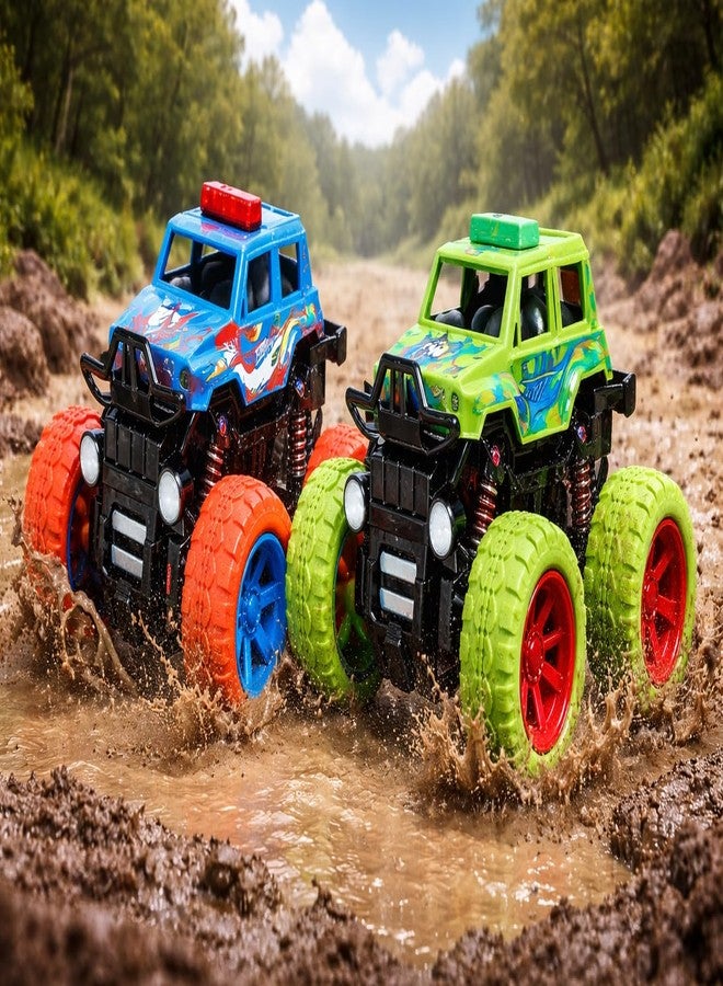Goyal's 4WD Monster Truck Toy for Kids Friction Powered 4x4 360° Stunt All-Terrain Spin Action Push & Go Off-Road Vehicles Cars Vibrant Colour for Boy Girl (Set of 2 Pcs) - Image 2