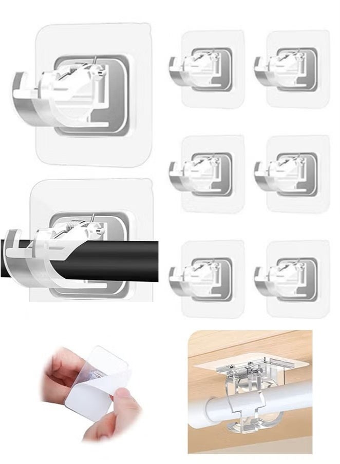 Sunspire 8PCS No Drill Curtain Rod Bracket No Drill Self Adhesive Curtain Rod Bracket Hook, Nailless Curtain Rod Hook, Convenient Crossbar Hitch Holder, Suitable for Bathroom Kitchen, Family Bathroom and Hotel Use - Image 1