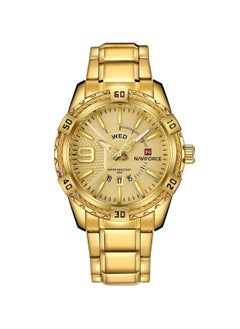 Stylish Mens Quartz Watch with Gold Dial Stainless Steel Strap Analog Display Water Resistant 30M Date Function Elegant and Durable Timepiece
