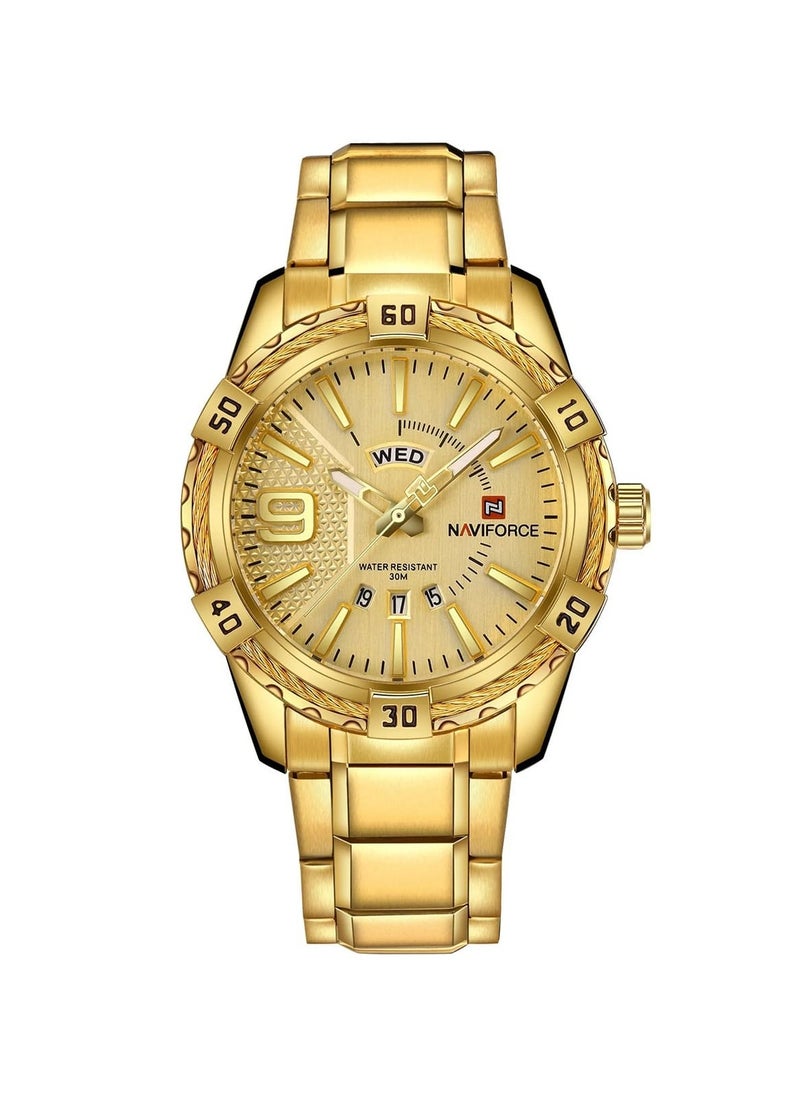 NAVIFORCE - Stylish Mens Quartz Watch with Gold Dial Stainless Steel Strap Analog Display Water Resistant 30M Date Function Elegant and Durable Timepiece - Image 1