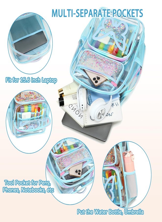KIDNUO Clear Backpack for School,Large Bookbag Heavy Duty See Through Butterfly Backpacks for Girls Stadium Approved Bags, Blue, Large - Image 5