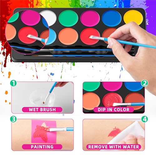 Maydear Face Painting Kit for Kids with 12 Colors Safe and Non-Toxic Large Water Based Face Paint (Matte) - Image 3