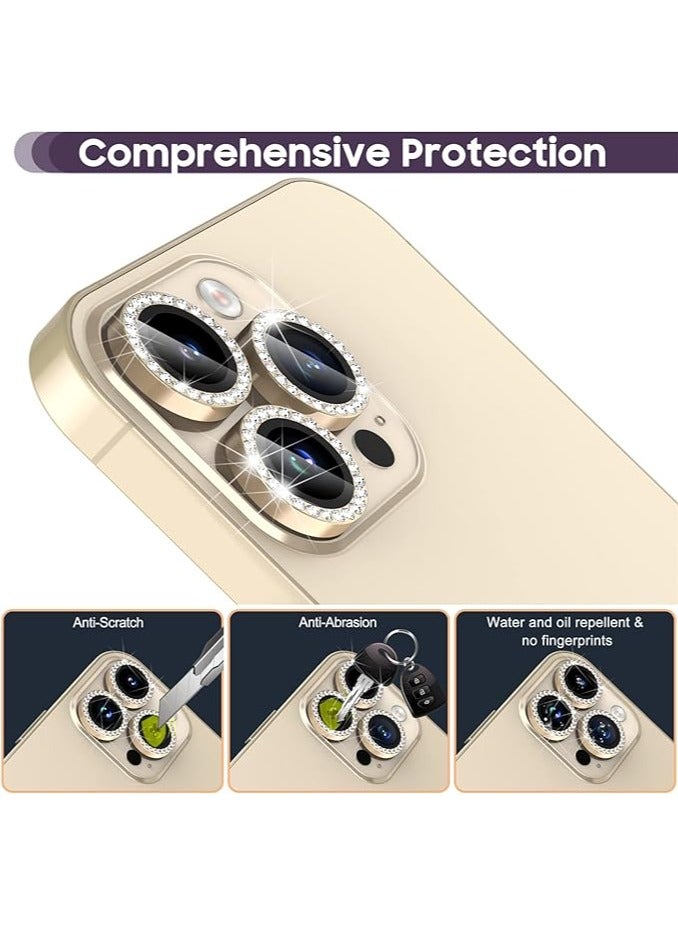 Vitacelli Camera Lens Protector Compatible for iPhone 13 Pro/iPhone 13 Pro Max, [Anti-Scratch] Premium Tempered Glass Film Aluminum Alloy Lens Ring Cover – GOLD DIAMOND - Image 2