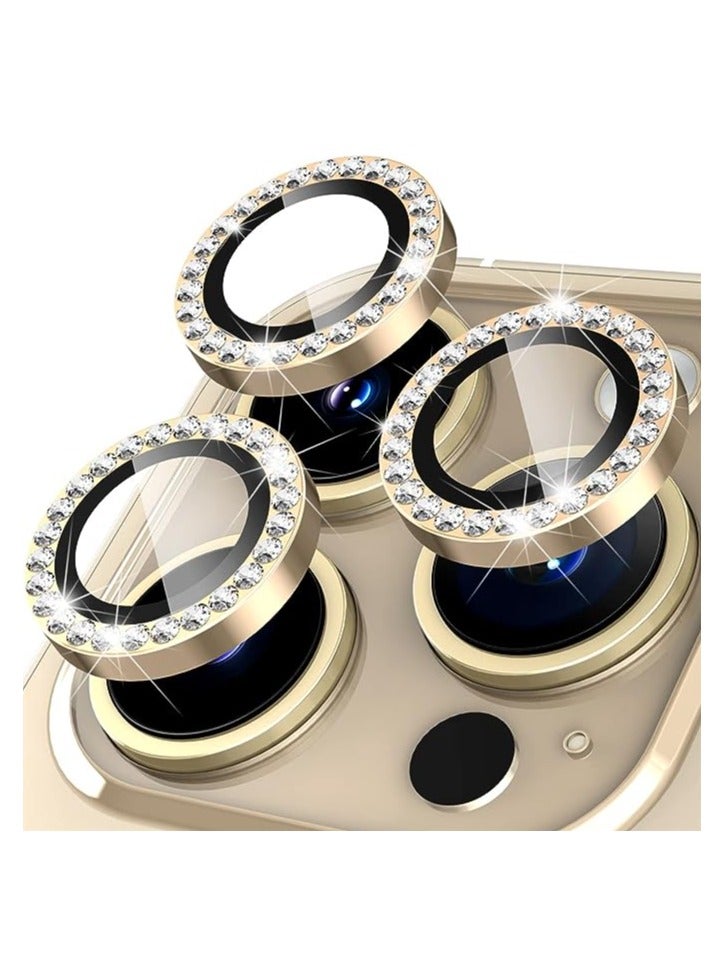 Vitacelli Camera Lens Protector Compatible for iPhone 13 Pro/iPhone 13 Pro Max, [Anti-Scratch] Premium Tempered Glass Film Aluminum Alloy Lens Ring Cover – GOLD DIAMOND - Image 4