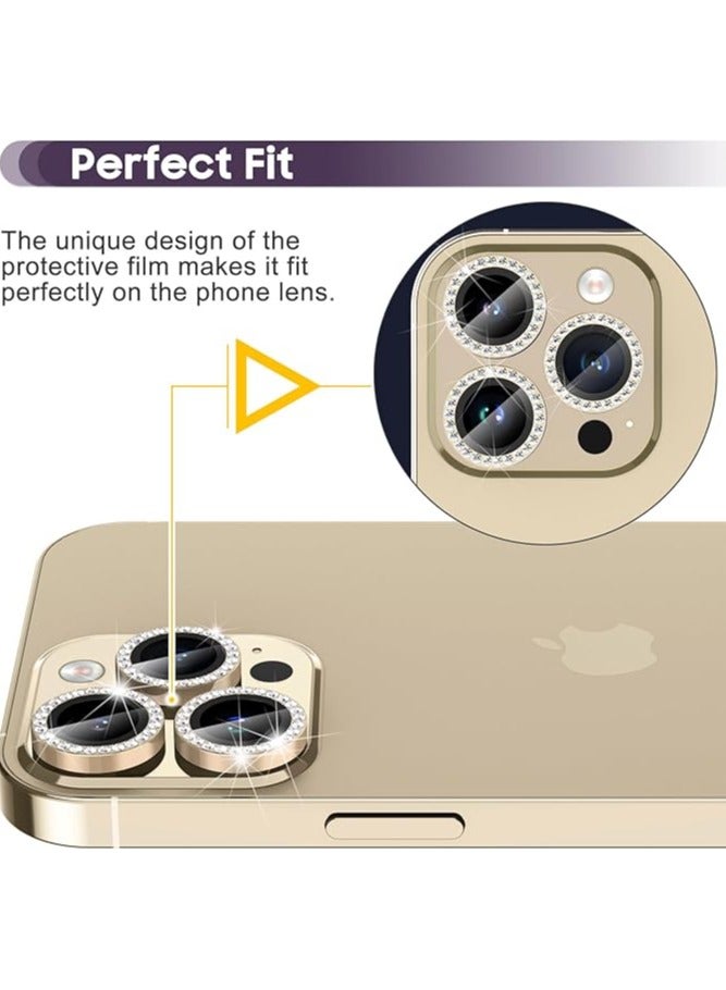 Vitacelli Camera Lens Protector Compatible for iPhone 13 Pro/iPhone 13 Pro Max, [Anti-Scratch] Premium Tempered Glass Film Aluminum Alloy Lens Ring Cover – GOLD DIAMOND - Image 5