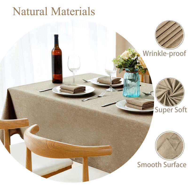 Mebakuk Rectangle Table Cloth Linen Farmhouse Tablecloth Waterproof Anti-Shrink Soft and Wrinkle Resistant Decorative Fabric Table Cover for Kitchen (Mocha  52"" x 70"" (4-6 Seats)) - Image 3
