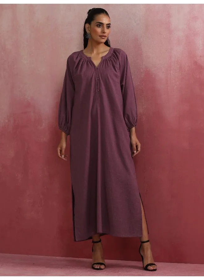 trueBrowns Light Purple Cotton Dobby Dress