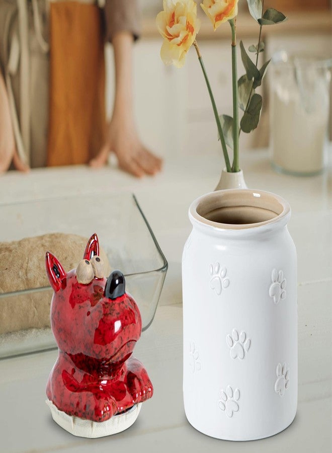GABROC Dog Cookie Jar with Airtight Sealing Lid Matte White Ceramic Candy Jar with Lid- Cute Cartoon Dog Shape, Red‑Black Glaze Artistry - Image 4