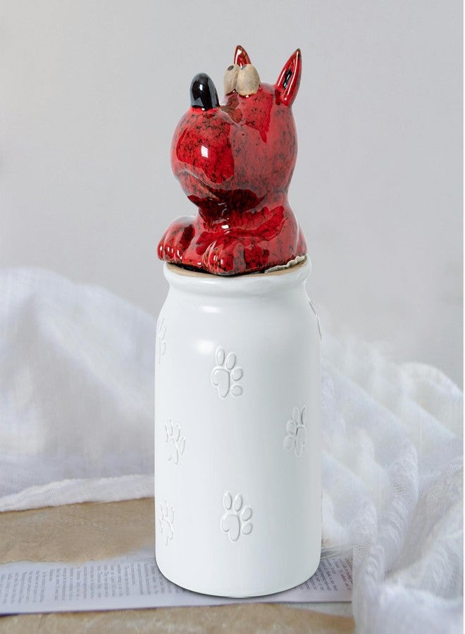 GABROC Dog Cookie Jar with Airtight Sealing Lid Matte White Ceramic Candy Jar with Lid- Cute Cartoon Dog Shape, Red‑Black Glaze Artistry - Image 2