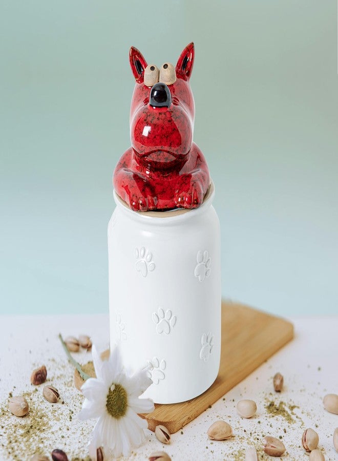 GABROC Dog Cookie Jar with Airtight Sealing Lid Matte White Ceramic Candy Jar with Lid- Cute Cartoon Dog Shape, Red‑Black Glaze Artistry - Image 3