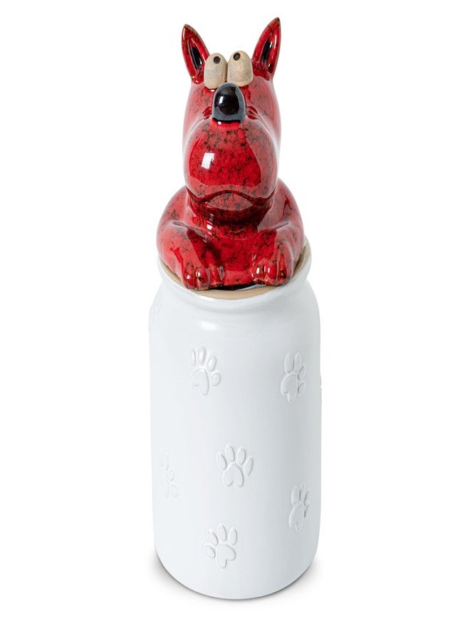 GABROC Dog Cookie Jar with Airtight Sealing Lid Matte White Ceramic Candy Jar with Lid- Cute Cartoon Dog Shape, Red‑Black Glaze Artistry - Image 1