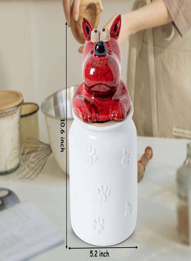 GABROC Dog Cookie Jar with Airtight Sealing Lid Matte White Ceramic Candy Jar with Lid- Cute Cartoon Dog Shape, Red‑Black Glaze Artistry - Image 5