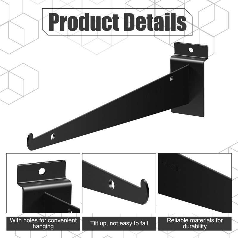 Oudain 12"" Slatwall Shelf Bracket With Lip Heavy Duty Slat Wall Brackets Bulk Floating Shelf Brackets Metal Slatwall Accessories For Shelving Display Garage Kitchen Mounting Supplies(Black 10 Pcs) - Image 3