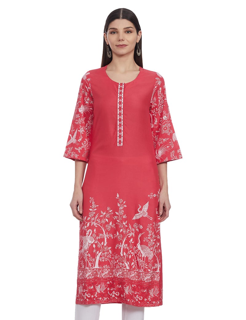 Biba Rayon, Straight Fit, Kurta Women's Printed Mix And Match(Mnmparsi Ga14294_Pink_34) - Image 5