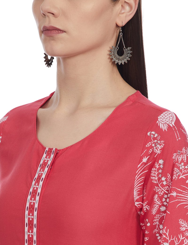 Biba Rayon, Straight Fit, Kurta Women's Printed Mix And Match(Mnmparsi Ga14294_Pink_34) - Image 3