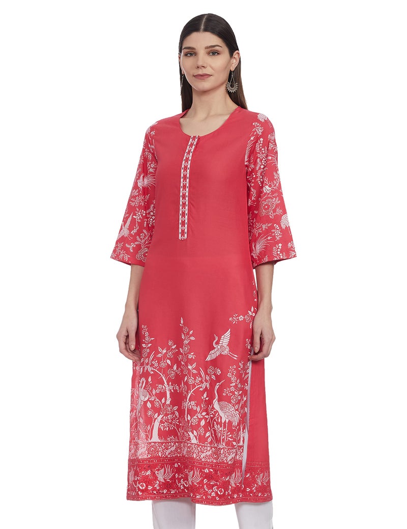 Biba Rayon, Straight Fit, Kurta Women's Printed Mix And Match(Mnmparsi Ga14294_Pink_34) - Image 2