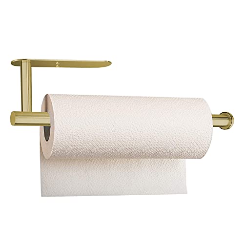 XDerlin Paper Towel Holder Under Cabinet Wall Mount Paper Towel Rack Kitchen Paper Holder Self Adhensive Jumbo Rolls Paper Towel Holders for Kitchen Bathroom Farmhouse Accessories SUS 304 Stainless Steel,Gold - Image 1
