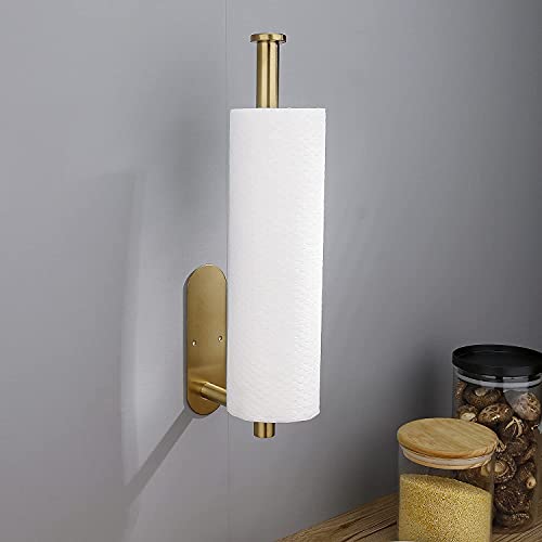 XDerlin Paper Towel Holder Under Cabinet Wall Mount Paper Towel Rack Kitchen Paper Holder Self Adhensive Jumbo Rolls Paper Towel Holders for Kitchen Bathroom Farmhouse Accessories SUS 304 Stainless Steel,Gold - Image 3