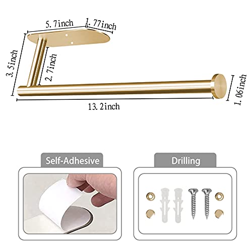 XDerlin Paper Towel Holder Under Cabinet Wall Mount Paper Towel Rack Kitchen Paper Holder Self Adhensive Jumbo Rolls Paper Towel Holders for Kitchen Bathroom Farmhouse Accessories SUS 304 Stainless Steel,Gold - Image 2