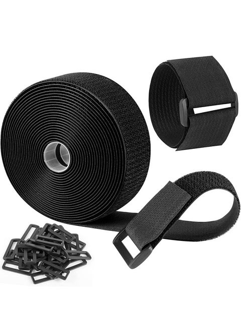 Adjustable Cable Straps, Velcro Cable Ties, 2''*16.4ft Hook and Loop Straps with 20 Buckles, Free Cut Self Securing Strap, Reusable Nylon Securing Cord Ties for Cable Organiser Storage
