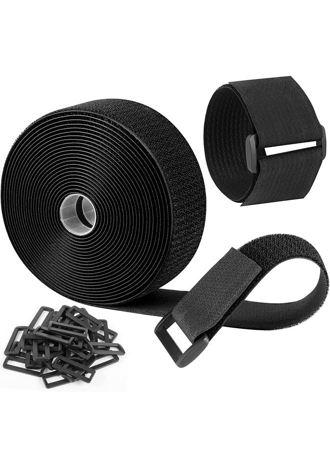 Peachjoy - Adjustable Cable Straps, Velcro Cable Ties, 2''*16.4ft Hook and Loop Straps with 20 Buckles, Free Cut Self Securing Strap, Reusable Nylon Securing Cord Ties for Cable Organiser Storage - Image 1