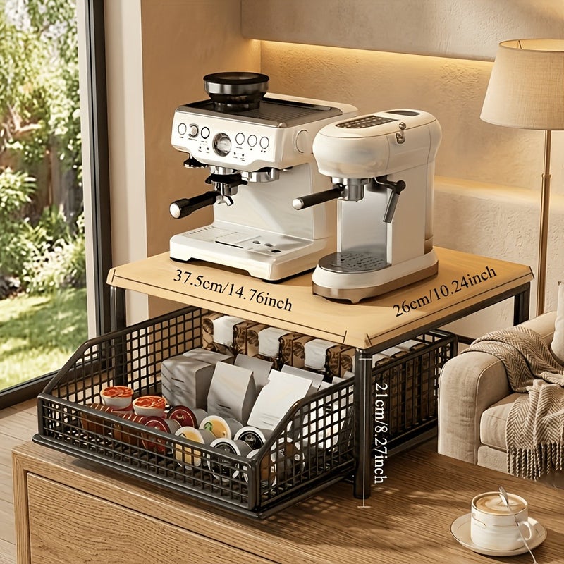 1pc Black/White Kitchen Microwave Stand with Drawer - Upgraded Pine Wood and Metal Construction, Space-Saving Countertop Storage Rack for Dishes and Bowls - No Electricity Required, Stylish Design, Home Organization, Durable Build - Image 3