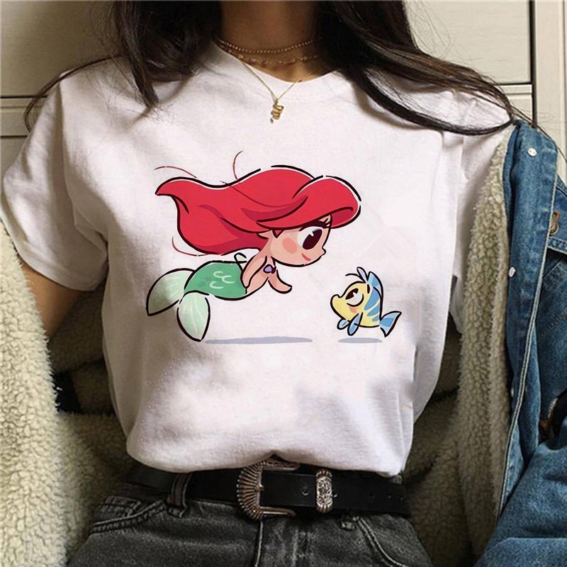 Explosions Y2K Sweet Princess T-Shirt Women'S Harajuku 90 S Mermaid Cute Cotton T-Shirt - Image 2