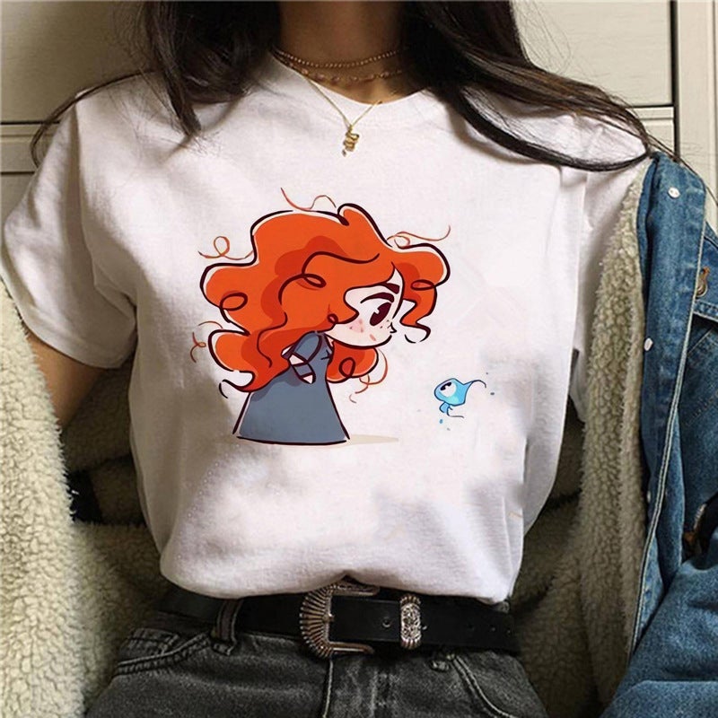 Explosions Y2K Sweet Princess T-Shirt Women'S Harajuku 90 S Mermaid Cute Cotton T-Shirt - Image 1