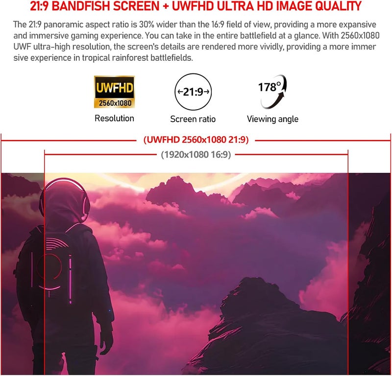 Gawfolk شاشة ألعاب Gawfolk مقاس 34 بوصة WFHD 120 هرتز فائقة العرض 21:9 شاشة كمبيوتر 2560 × 1080 120% sRGB 350 شمعة/م² FreeSync HDR10 VESA مناسبة للترفيه والاستخدام المكتبي والمنزلي - Image 2