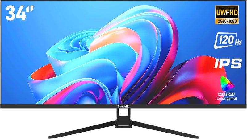 Gawfolk شاشة ألعاب Gawfolk مقاس 34 بوصة WFHD 120 هرتز فائقة العرض 21:9 شاشة كمبيوتر 2560 × 1080 120% sRGB 350 شمعة/م² FreeSync HDR10 VESA مناسبة للترفيه والاستخدام المكتبي والمنزلي - Image 1