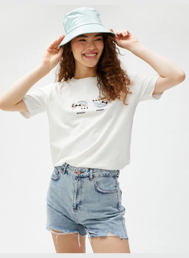 KOTON Cotton Crew Neck Short Sleeve Printed T-Shirt