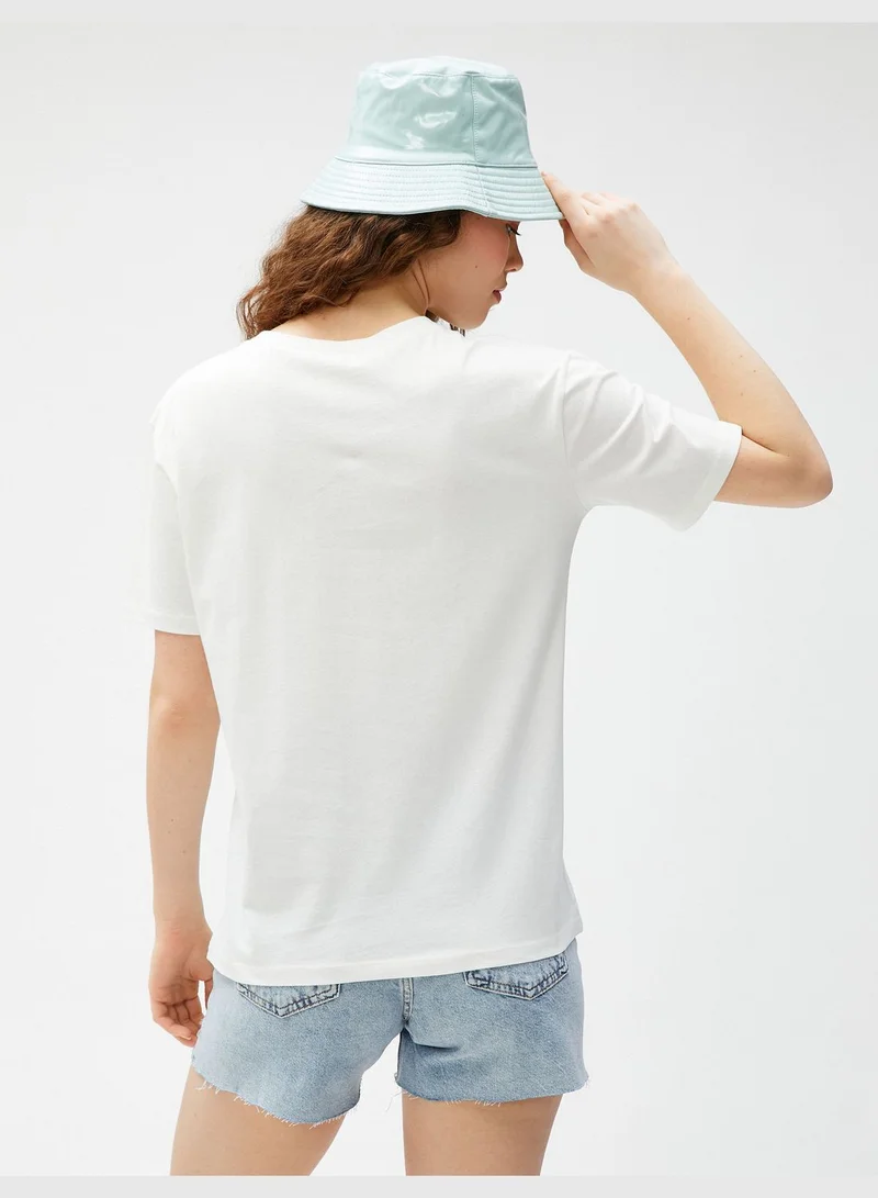 KOTON Cotton Crew Neck Short Sleeve Printed T-Shirt