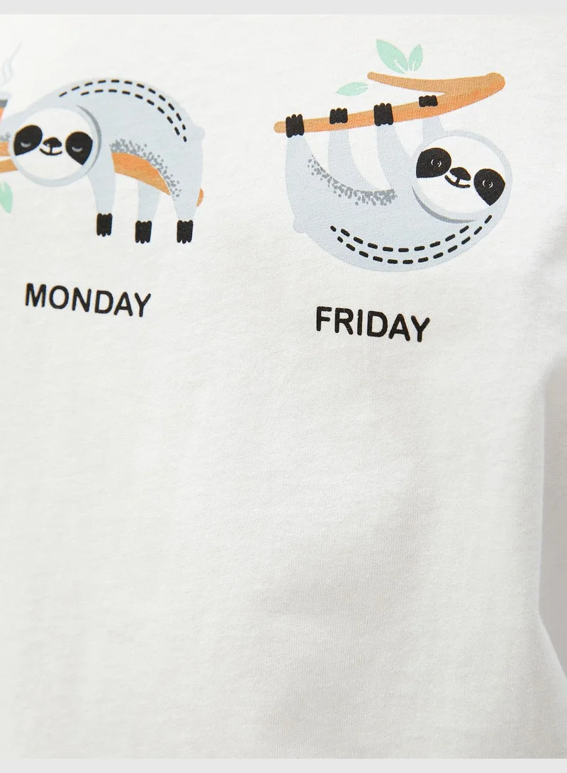 KOTON Cotton Crew Neck Short Sleeve Printed T-Shirt