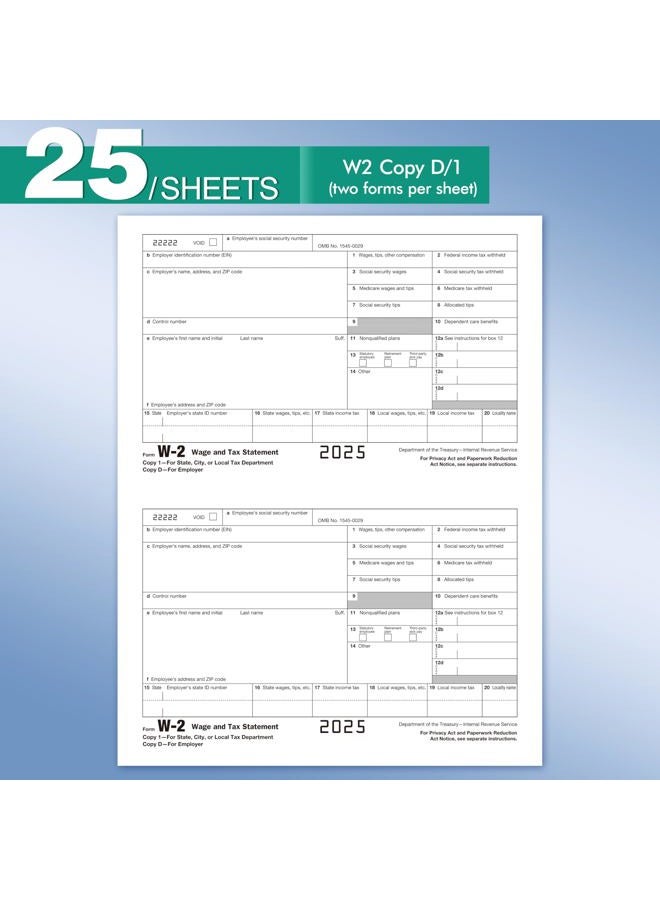 Yeplan W2 Tax Forms 2025 with Envelopes, 6 Part Tax Forms 2025, 25 Employee Kit of Laser Forms with 3 W3, with 25 Self Seal Envelopes - Image 5